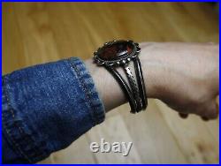 Vintage Native American Navajo Petrified Wood Sterling Silver Cuff Bracelet