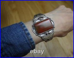 Vintage Native American Navajo Red Agate Sterling Silver Cuff Bracelet