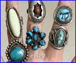 Vintage Native American Navajo Ring Lot of 6 Turquoise Jasper Old Pawn Jewelry