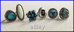 Vintage Native American Navajo Ring Lot of 6 Turquoise Jasper Old Pawn Jewelry