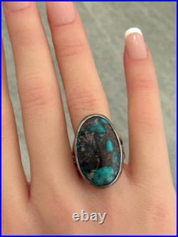 Vintage Native American Navajo SMOKEY BISBEE Turquoise Sterling RING 7.25
