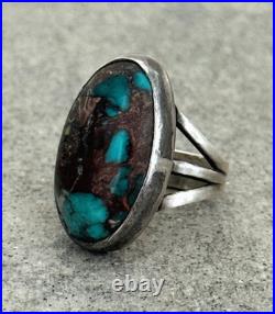 Vintage Native American Navajo SMOKEY BISBEE Turquoise Sterling RING 7.25