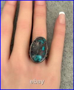 Vintage Native American Navajo SMOKEY BISBEE Turquoise Sterling RING 7.25