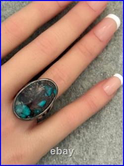 Vintage Native American Navajo SMOKEY BISBEE Turquoise Sterling RING 7.25