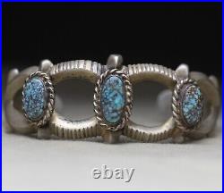 Vintage Native American Navajo Sandcast Sterling Silver Turquoise Cuff Bracelet