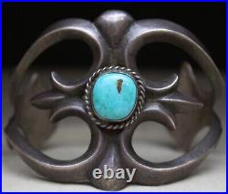 Vintage Native American Navajo Sandcast Sterling Silver Turquoise Cuff Bracelet