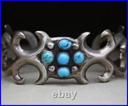 Vintage Native American Navajo Sandcast Sterling Silver Turquoise Cuff Bracelet