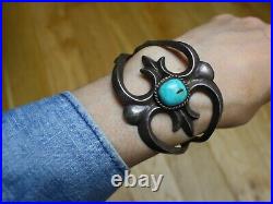 Vintage Native American Navajo Sandcast Sterling Silver Turquoise Cuff Bracelet