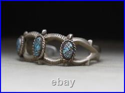 Vintage Native American Navajo Sandcast Sterling Silver Turquoise Cuff Bracelet