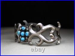 Vintage Native American Navajo Sandcast Sterling Silver Turquoise Cuff Bracelet