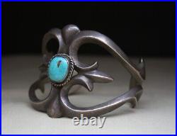 Vintage Native American Navajo Sandcast Sterling Silver Turquoise Cuff Bracelet