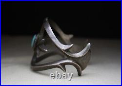 Vintage Native American Navajo Sandcast Sterling Silver Turquoise Cuff Bracelet