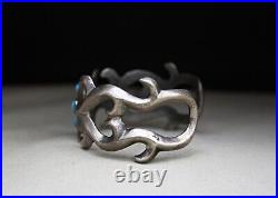 Vintage Native American Navajo Sandcast Sterling Silver Turquoise Cuff Bracelet