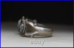 Vintage Native American Navajo Sandcast Sterling Silver Turquoise Cuff Bracelet
