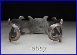 Vintage Native American Navajo Sandcast Sterling Silver Turquoise Cuff Bracelet