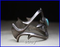 Vintage Native American Navajo Sandcast Sterling Silver Turquoise Cuff Bracelet