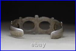 Vintage Native American Navajo Sandcast Sterling Silver Turquoise Cuff Bracelet