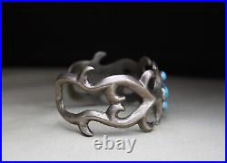 Vintage Native American Navajo Sandcast Sterling Silver Turquoise Cuff Bracelet