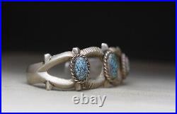 Vintage Native American Navajo Sandcast Sterling Silver Turquoise Cuff Bracelet