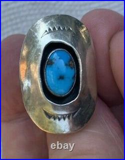 Vintage Native American Navajo Shadowbox Ring Sterling Silver & Turquoise 1970's