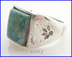 Vintage Native American Navajo Signed Chrysocolla Sterling Silver Ring Sz 11