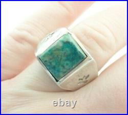 Vintage Native American Navajo Signed Chrysocolla Sterling Silver Ring Sz 11