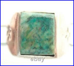 Vintage Native American Navajo Signed Chrysocolla Sterling Silver Ring Sz 11