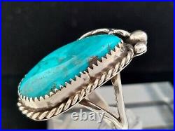 Vintage Native American, Navajo Signed D Turquoise Sterling Leaf Ring -Size 6.75