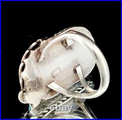 Vintage Native American, Navajo Signed D Turquoise Sterling Leaf Ring -Size 6.75