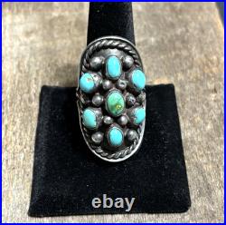 Vintage Native American Navajo Signed Sterling Silver Turquoise Ring Old Work