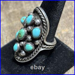 Vintage Native American Navajo Signed Sterling Silver Turquoise Ring Old Work