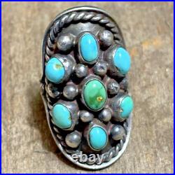 Vintage Native American Navajo Signed Sterling Silver Turquoise Ring Old Work