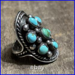 Vintage Native American Navajo Signed Sterling Silver Turquoise Ring Old Work