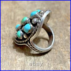 Vintage Native American Navajo Signed Sterling Silver Turquoise Ring Old Work