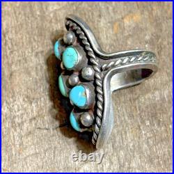 Vintage Native American Navajo Signed Sterling Silver Turquoise Ring Old Work