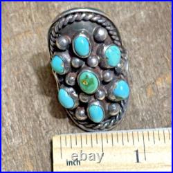 Vintage Native American Navajo Signed Sterling Silver Turquoise Ring Old Work