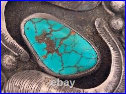 Vintage Native American Navajo Signed Turquoise Coral Sterling Belt Buckle 108gr