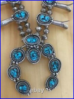Vintage Native American Navajo Squash Blossom NecklaceNice TURQUOISE