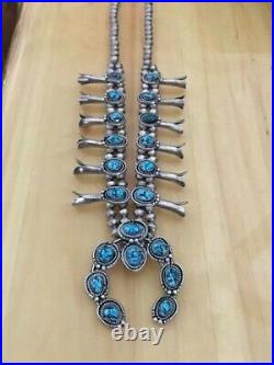 Vintage Native American Navajo Squash Blossom NecklaceNice TURQUOISE