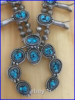 Vintage Native American Navajo Squash Blossom NecklaceNice TURQUOISE