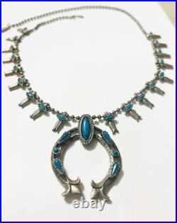 Vintage Native American Navajo Squash Blossom Signed Necklace