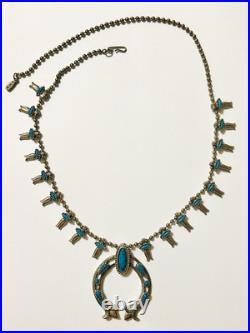 Vintage Native American Navajo Squash Blossom Signed Necklace