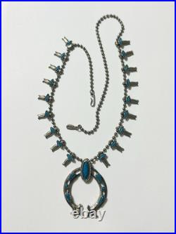 Vintage Native American Navajo Squash Blossom Signed Necklace