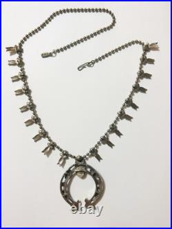Vintage Native American Navajo Squash Blossom Signed Necklace