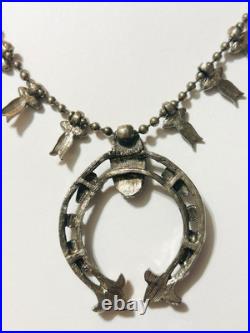 Vintage Native American Navajo Squash Blossom Signed Necklace