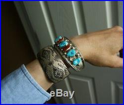 Vintage Native American Navajo Stamped Sterling Silver Cuff Bracelet