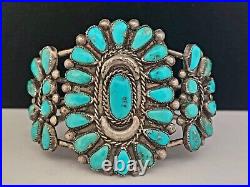 Vintage Native American, Navajo Sterling 34 Turquoise 50mm Cuff Bracelet, 6.5