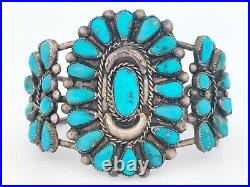 Vintage Native American, Navajo Sterling 34 Turquoise 50mm Cuff Bracelet, 6.5