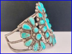 Vintage Native American, Navajo Sterling 34 Turquoise 50mm Cuff Bracelet, 6.5