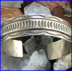 Vintage Native American Navajo Sterling Cuff Bracelet Feather Picto Hallmark